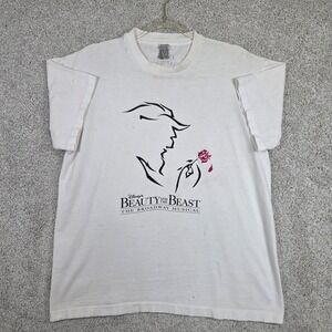 Vintage Beauty-and-the-Beast Broadway Musical Tee Size L White‎ Embroidered Rose